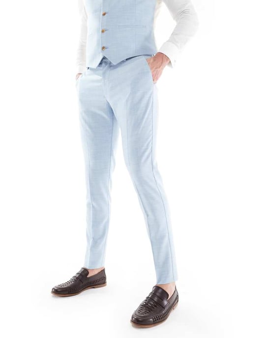 ASOS DESIGN smala bröllopspants i blå textur - Image 2