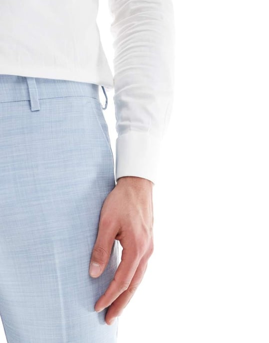 ASOS DESIGN smala bröllopspants i blå textur - Image 3