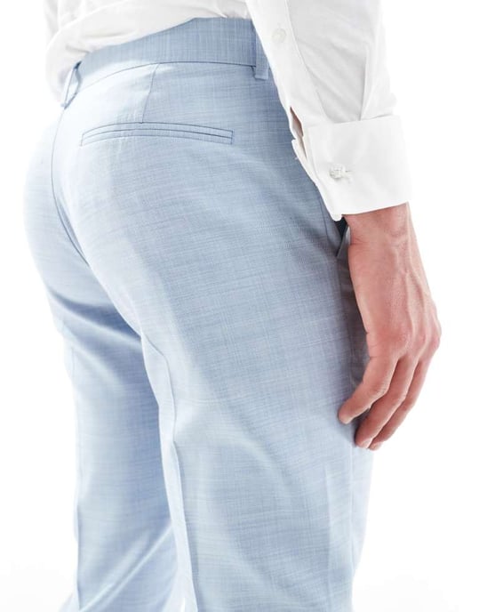 ASOS DESIGN smala bröllopspants i blå textur - Image 4