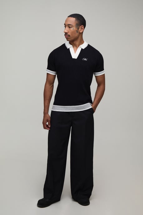 MAN Boxy Cable Embroidered Knitted Polo - Image 4