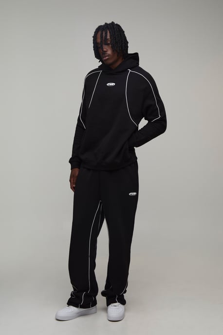 Tall Regular Fit Man Hooded Tracksuit with Piping - Image 1
