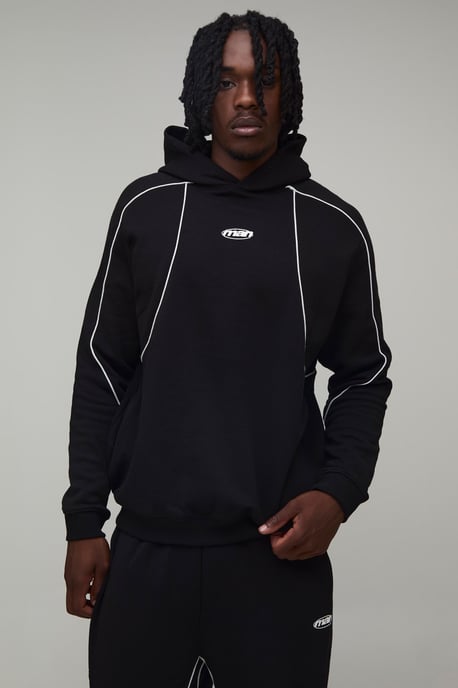 Tall Regular Fit Man Hooded Tracksuit with Piping - Image 3