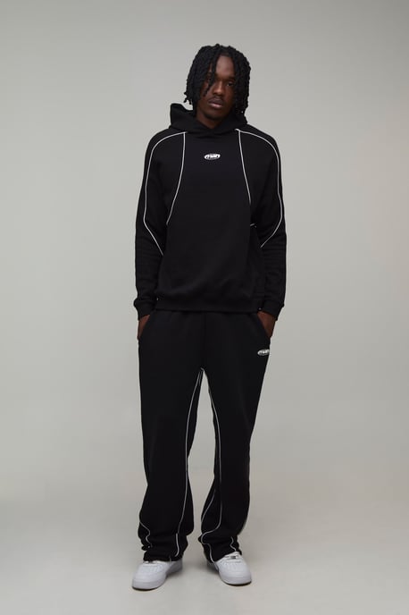 Tall Regular Fit Man Hooded Tracksuit with Piping - Image 4