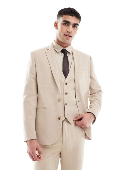 ASOS DESIGN slim suit jacket in textured stone fabric - Image 1