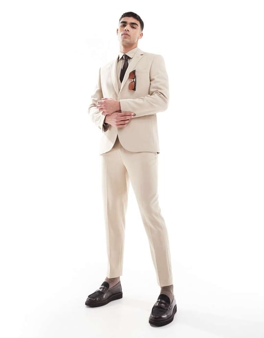 ASOS DESIGN slim suit jacket in textured stone fabric - Image 2