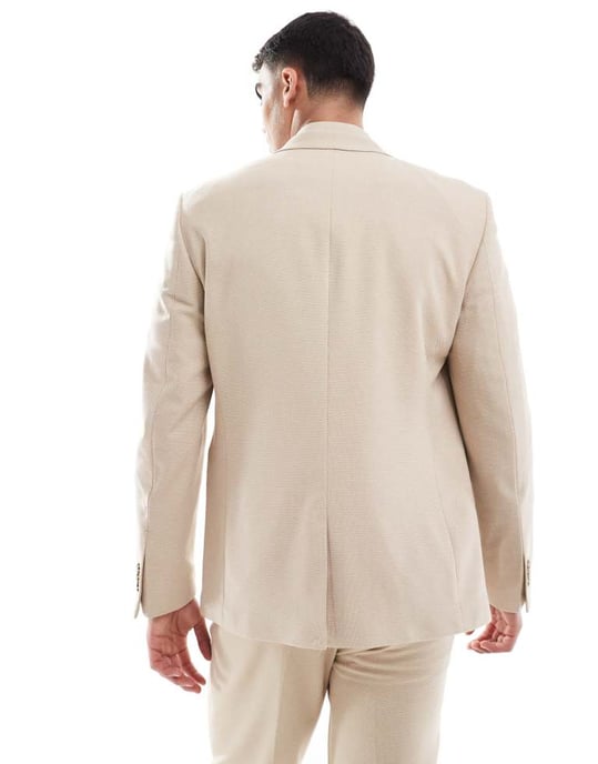 ASOS DESIGN slim suit jacket in textured stone fabric - Image 4