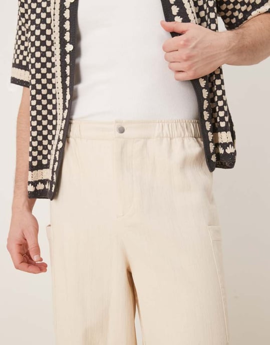 ASOS DESIGN oversized baggy linlook byxor i ecru - Image 2