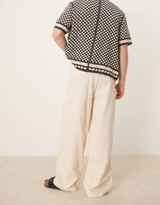ASOS DESIGN oversized baggy linlook byxor i ecru - Image 3