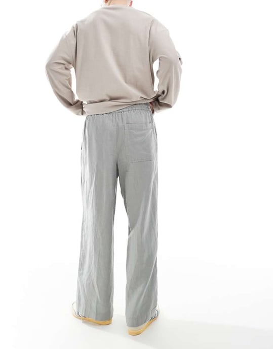 Cotton On baggy passform linnebyxor i tvättad militärgrön - Image 4