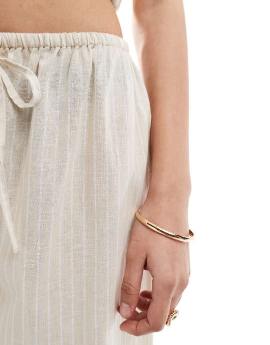 Esmee Exclusive beach trouser co-ord in beige and white stripe - Image 4