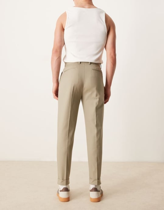 ASOS DESIGN smart tapered bomullschinosbyxor i khaki - Image 3