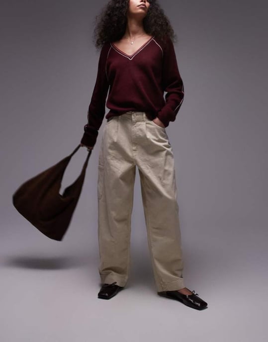 Topshop smart cargo trouser in beige - Image 1