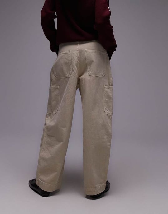 Topshop smart cargo trouser in beige - Image 3