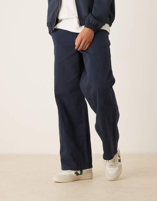 ASOS DESIGN lösa byxor med sömdetalj i marinblå - Image 4