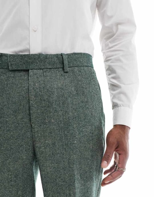 ASOS DESIGN tapered fit ullmix kostymbyxor i flaska grön tweed - Image 3