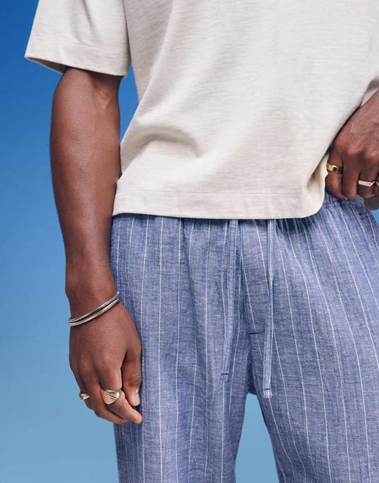 Abercrombie & Fitch lightweight pull on trouser in blue stripe - Image 2