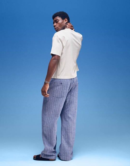 Abercrombie & Fitch lightweight pull on trouser in blue stripe - Image 3