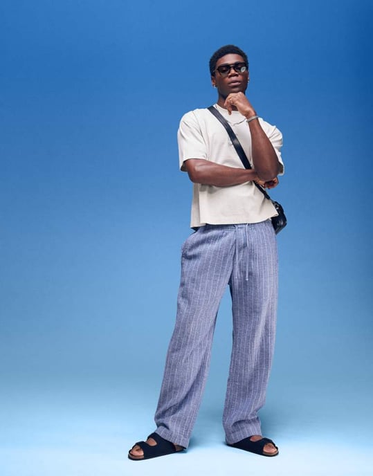 Abercrombie & Fitch lightweight pull on trouser in blue stripe - Image 4
