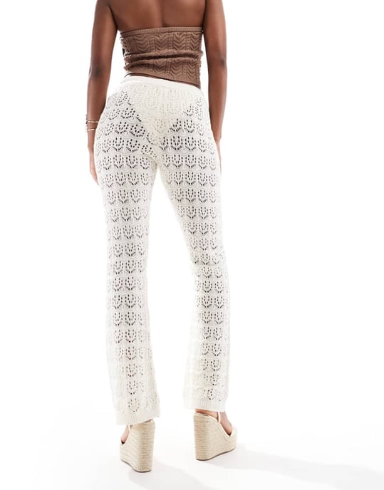 Miss Selfridge strandvirkad byxa i krämfärg - Image 2