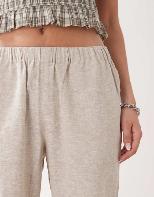 Monki linen trousers in beige exclusive to ASOS - Image 4
