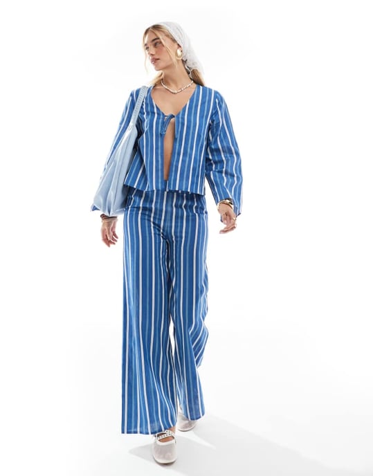 Esmee Exclusive beach trouser in blue stripe - Image 2
