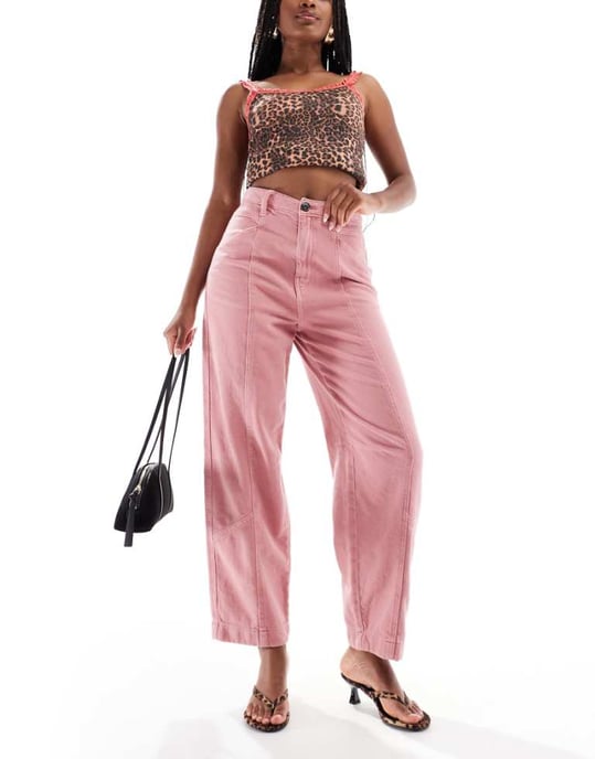 ASOS DESIGN tvättade sömda barrelbyxor i rosé - Image 1