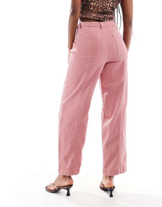 ASOS DESIGN tvättade sömda barrelbyxor i rosé - Image 2