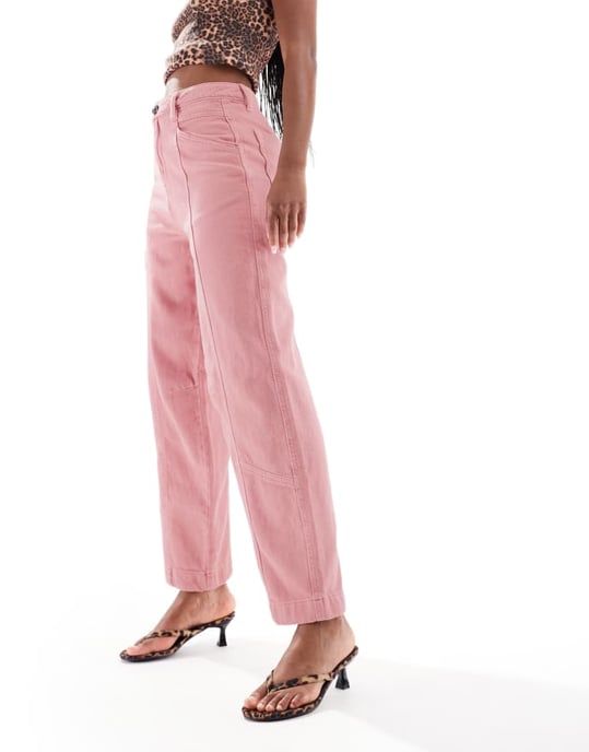 ASOS DESIGN tvättade sömda barrelbyxor i rosé - Image 3