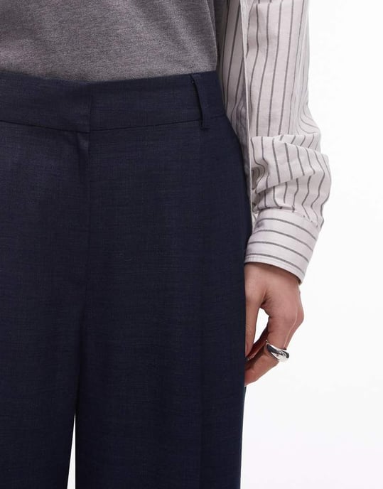 Topshop hög midja ballongveckad skräddarsydd byxa i marinblå - Image 3