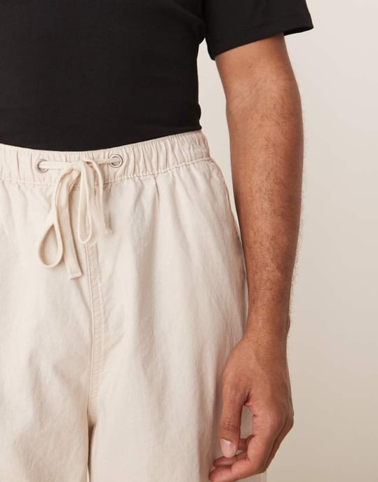 ASOS DESIGN linneblandning fallskärmbyxor i sten - Image 3