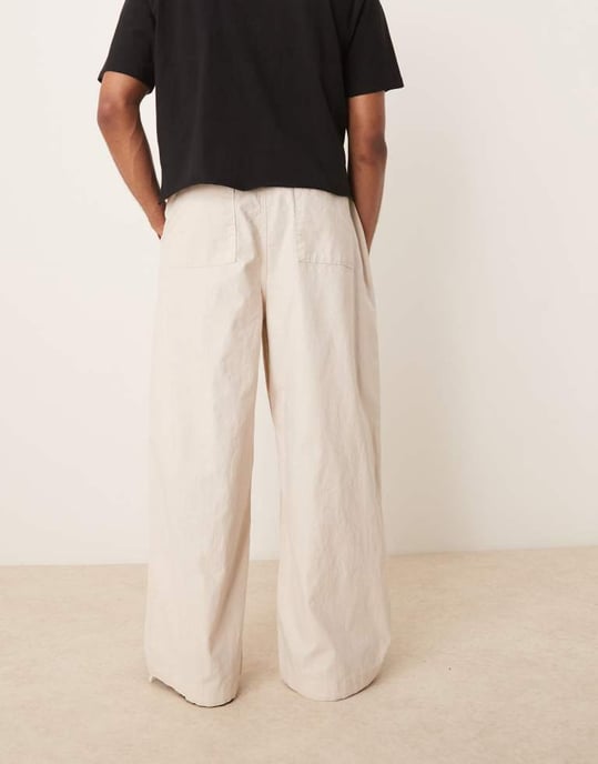 ASOS DESIGN linneblandning fallskärmbyxor i sten - Image 4