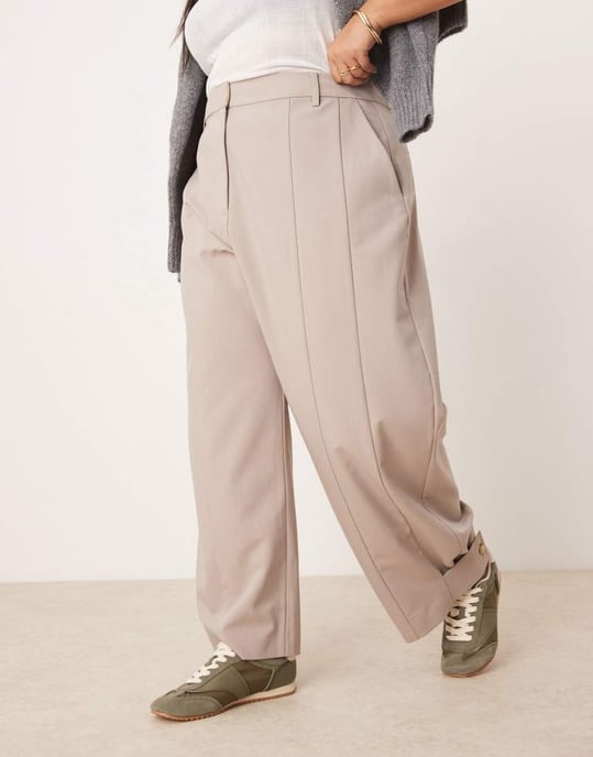 ASOS DESIGN Curve skräddarsydda byxor med detaljerad flik i stenfärg - Image 2
