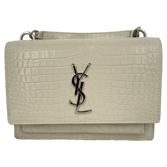 Saint Laurent Crocodile Embossed Sunset Wallet on Chain in Cream Leather - Image 2