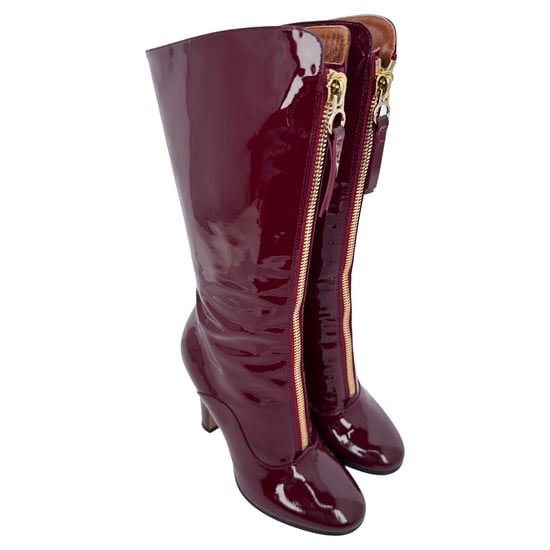 Valentino Stövlar med Dragkedjedetalj i Röd Lackläder, Mid Calf - Image 4