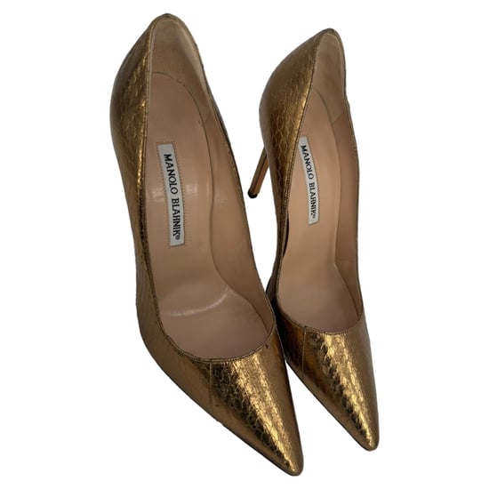 Manolo Blahnik BB Pump Pointed Toe Pumps in Bronze Snakeskin Leather - Image 5