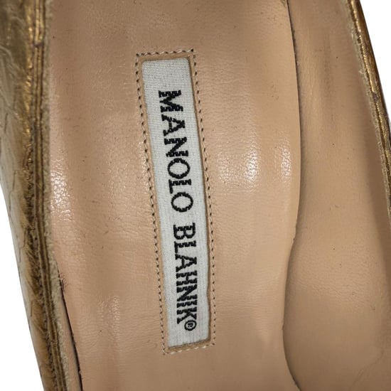 Manolo Blahnik BB Pump Pointed Toe Pumps in Bronze Snakeskin Leather - Image 6