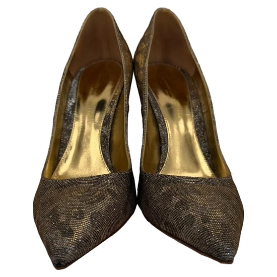 Gianvito Rossi Gianvito 105 Pointed Toe Pumps in Gold Metallic Glitter - Image 1