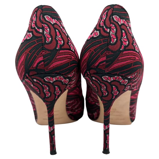 Sergio Rossi Floral Print Pointed-Toe Pumps in Black Canvas - Image 6
