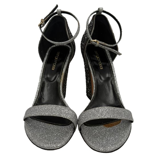 Sergio Rossi Glitter Block Heels in Silver Metallic Glitter - Image 1
