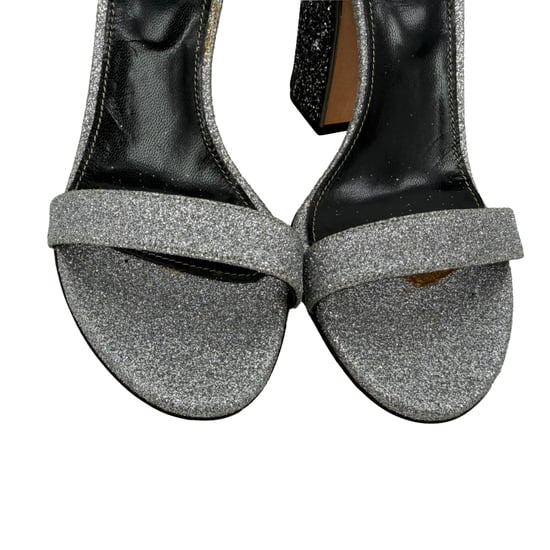 Sergio Rossi Glitter Block Heels in Silver Metallic Glitter - Image 2