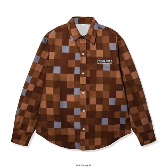 ASSC x Minecraft Pixel Plaid Embroidered Flannel in Brown - Image 2