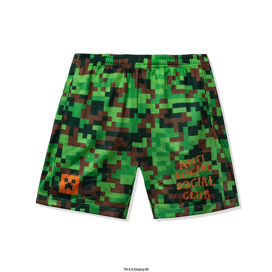 ASSC x Minecraft Pixel Camo Mesh Basketball Shorts in Green - Image 2