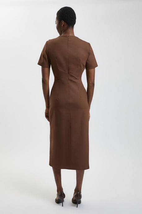 Tailored Fold Detail Midi Pencil Dress - Image 3