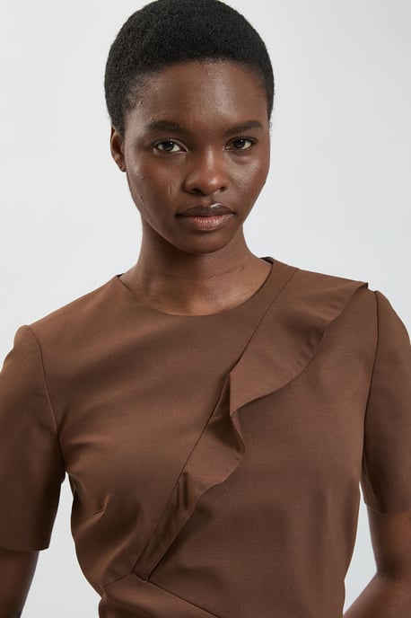 Tailored Fold Detail Midi Pencil Dress - Image 4