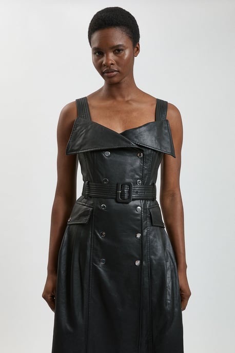 Faux Leather Trench Midi Dress - Image 2