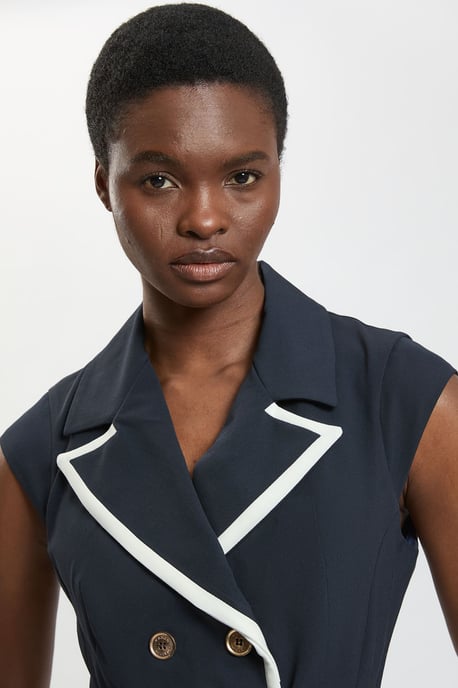 Compact Stretch Double Breasted Belted Tipped Tailored Midi Dress - Image 2