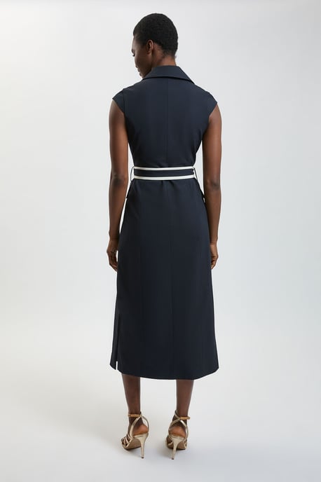 Compact Stretch Double Breasted Belted Tipped Tailored Midi Dress - Image 3