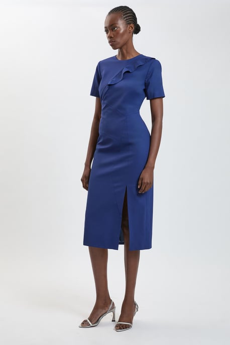 Tailored Fold Detail Midi Pencil Dress - Image 1