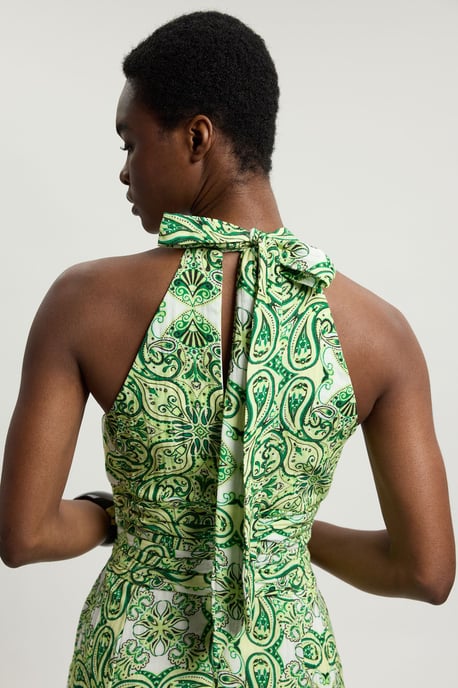 Double Cloth Tile Print Halterneck Midi Dress - Image 2