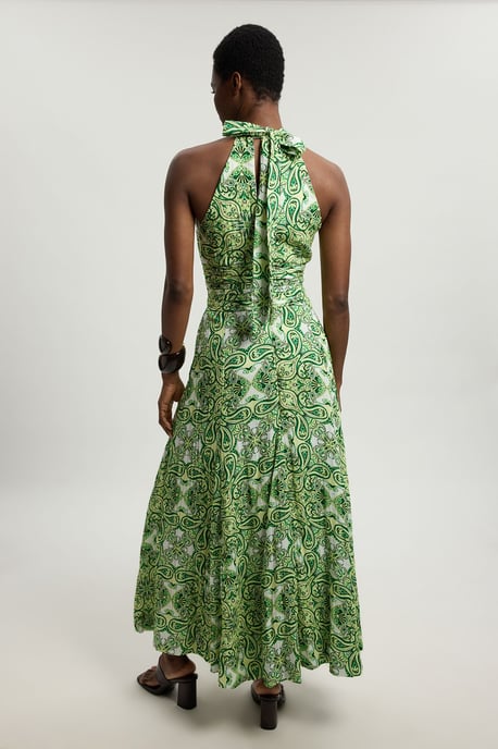 Double Cloth Tile Print Halterneck Midi Dress - Image 3